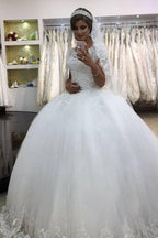 White Short Sleeve Ball Gown Wedding Dress with Lace BM bride