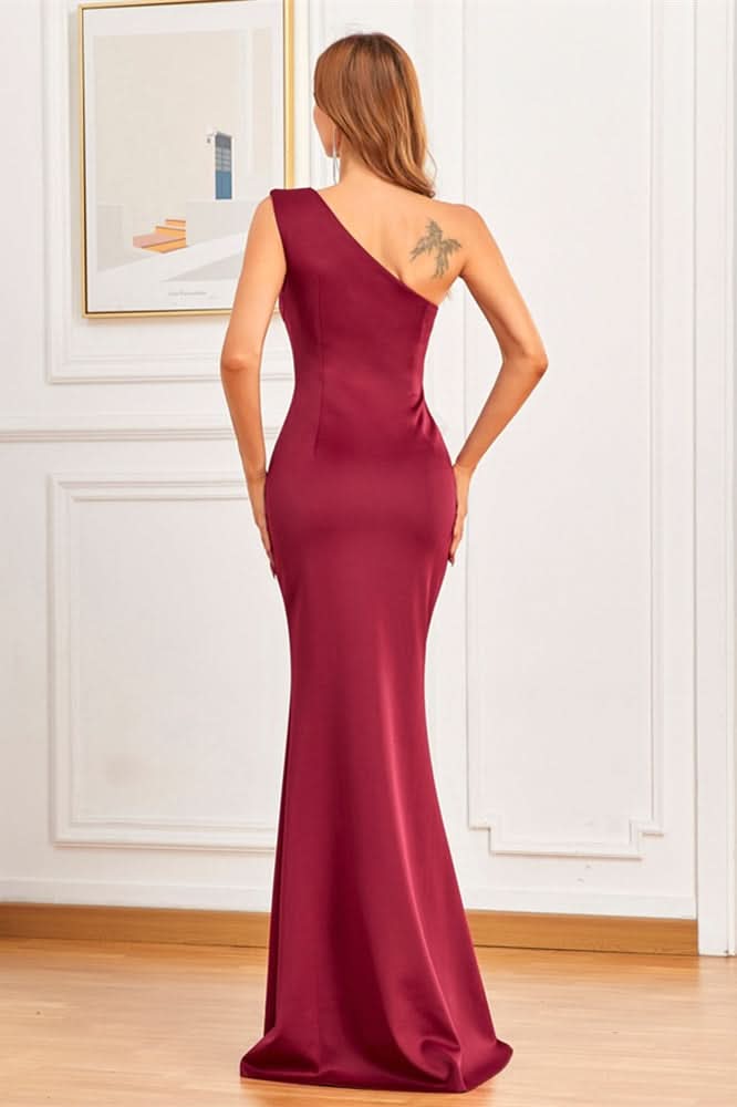 Red Mermaid Evening Dress with One Shoulder and Beaded Detail BM bride