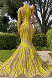 Light Yellow One-Shoulder Halter Mermaid Prom Dress with Classic Appliqueds BM bride