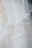A-Line V-neck Hi-Lo Wedding Dress Open Back Ruffles Tulle With Appliques Lace BM bride