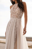 Halter Neck Sleeveless Lace Wedding Dress BM bride