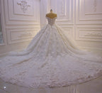 Off-the-shoulder A-Line Wedding Dress With Long Sleeves Appliques BM bride