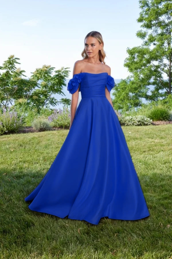 Off the Shoulder Sleeveless Long A Line Prom Dress With Pleated BMBRIDE