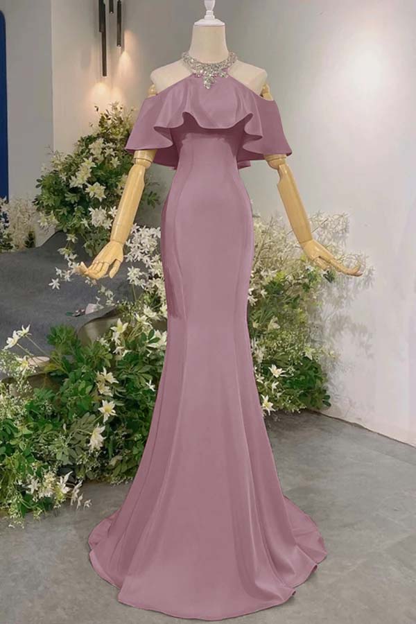 Sleeveless Off the Shoulder Long Mermaid Prom Dress With Pleated BMBRIDE