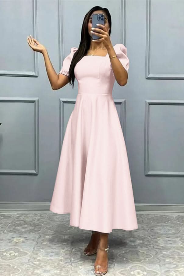 Elegant Square A-Line Prom Dress with Short Sleeves BM bride