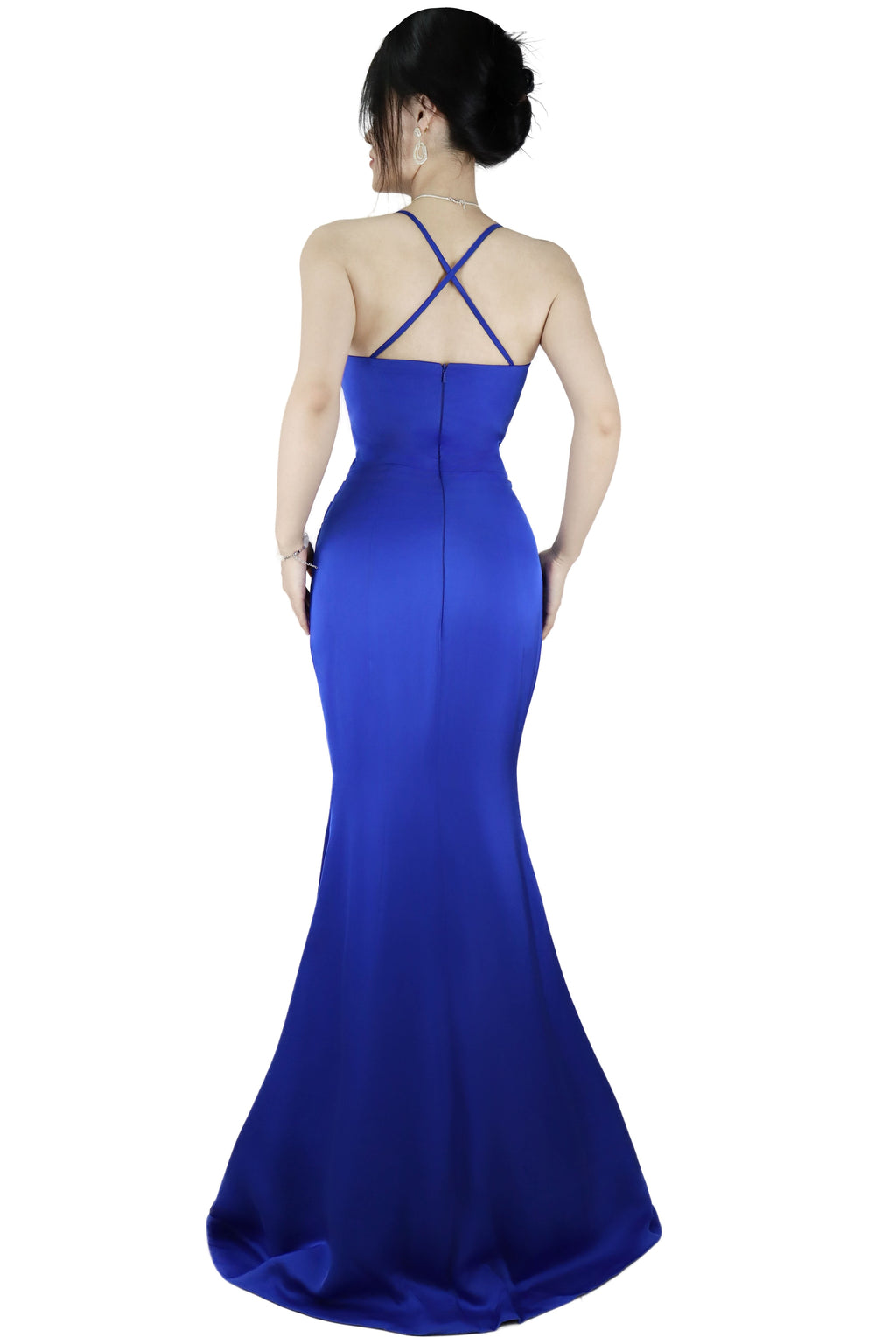 Royal Blue Spaghetti-Strap Long Prom Dress with Slit BM bride