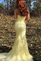Gorgeous Mermaid Strapless Lace Long Prom Dress with Slit BM bride