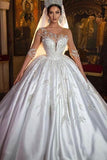 Gorgeous Long Princess Sweetheart Satin Wedding Dress with Sleeves BM bride