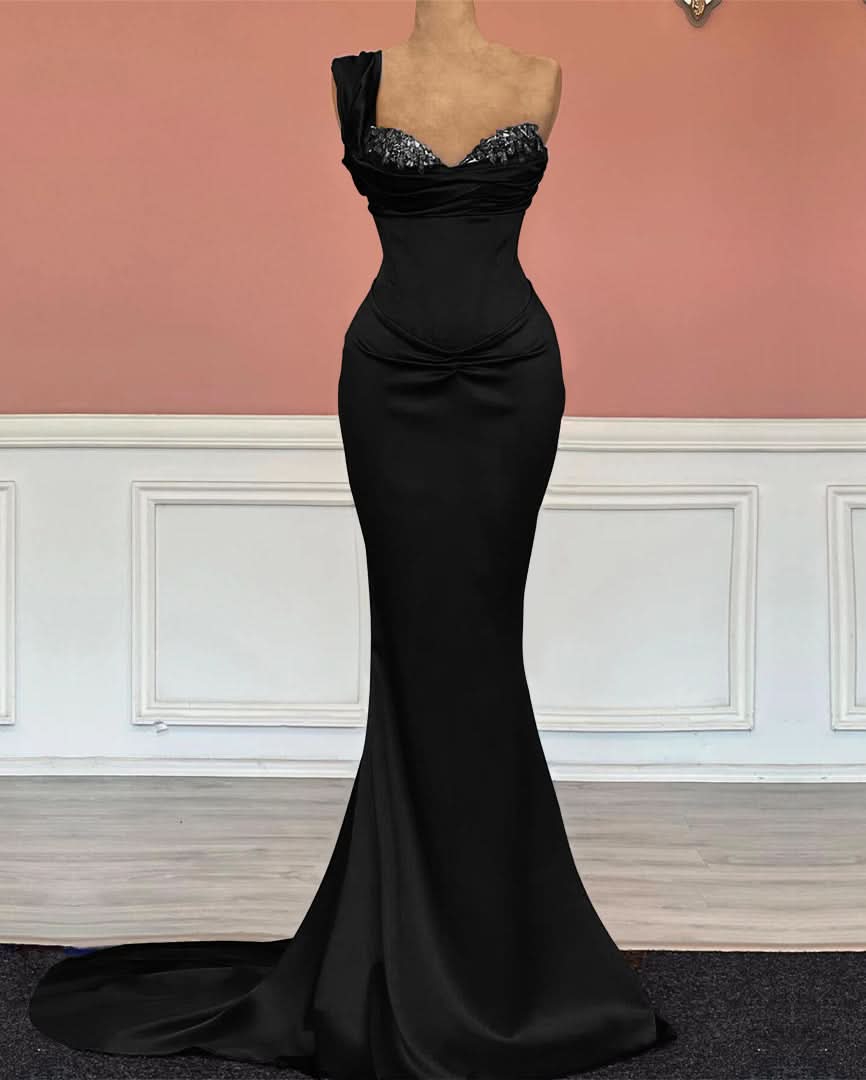 Royal Blue One-Shoulder Long Sweetheart Mermaid Prom Dress with Sequins BM bride