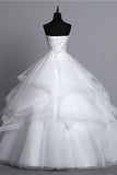 Long Ball Gown Strapless Tulle Layered Wedding Dress with Beaded Appliques BM bride