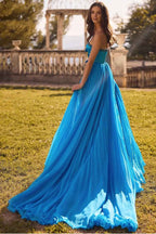 Sleeveless Strapless Long Split Prom Dress With Sequins Bowknot