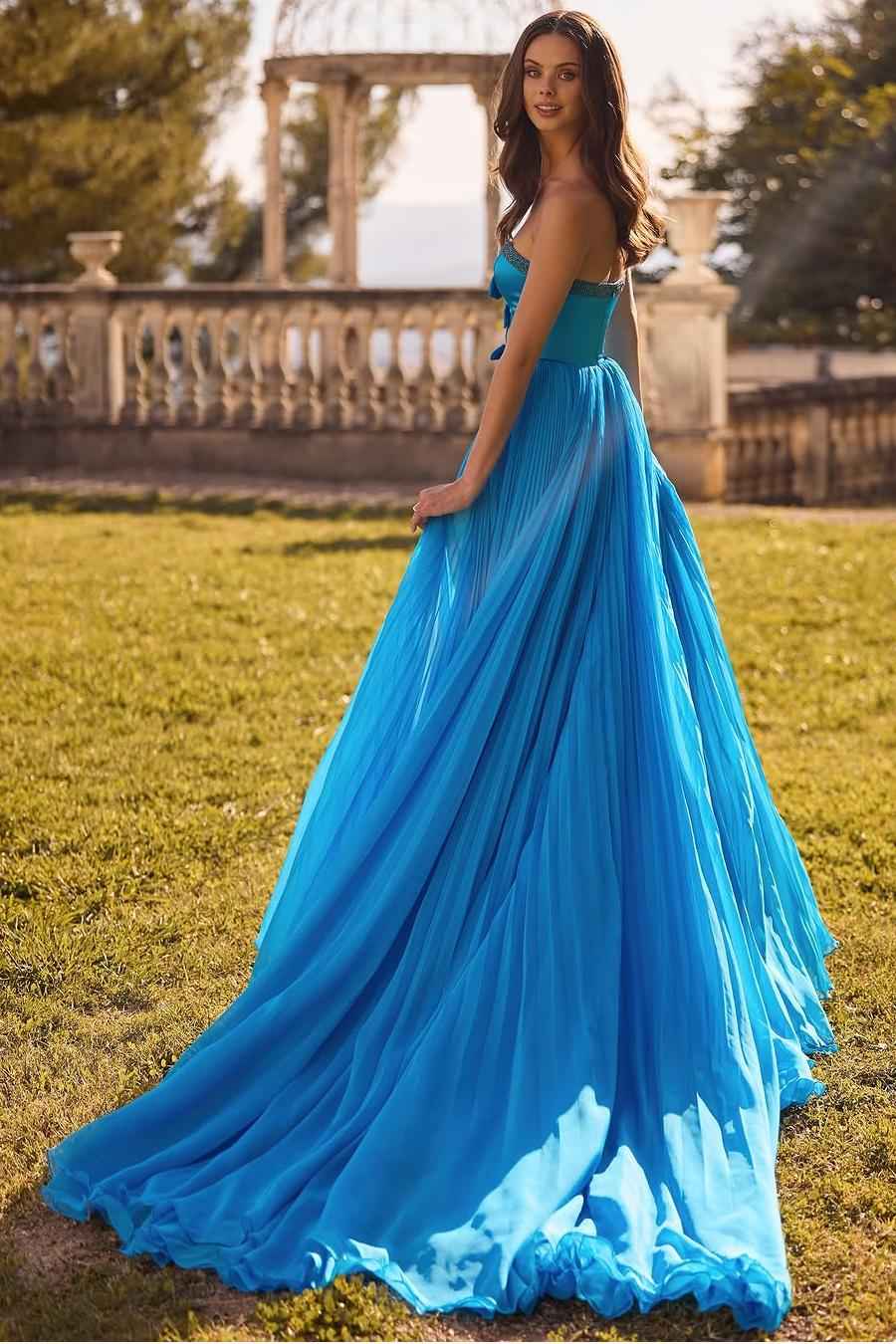 Sleeveless Strapless Long Split Prom Dress With Sequins Bowknot