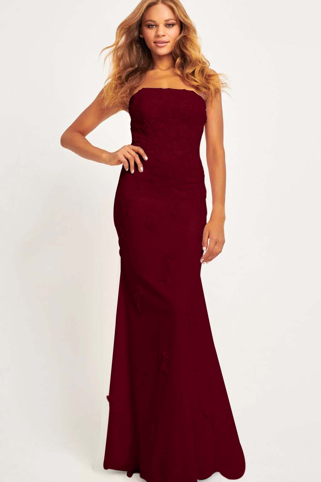 Strapless Sleeveless Long Mermaid Prom Dress With Appliques BMBRIDE