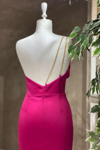 Fuchsia One Shoulder Floor Length Mermaid Evening Dress with Pleats BM bride