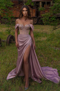 Mermaid Off the Shoulder Strapless Beadings Sweetheart Prom Dress Split BMBRIDE