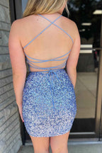 Sparkly Fuchsia Sleeveless Sequin Tight Short Homecoming Dress