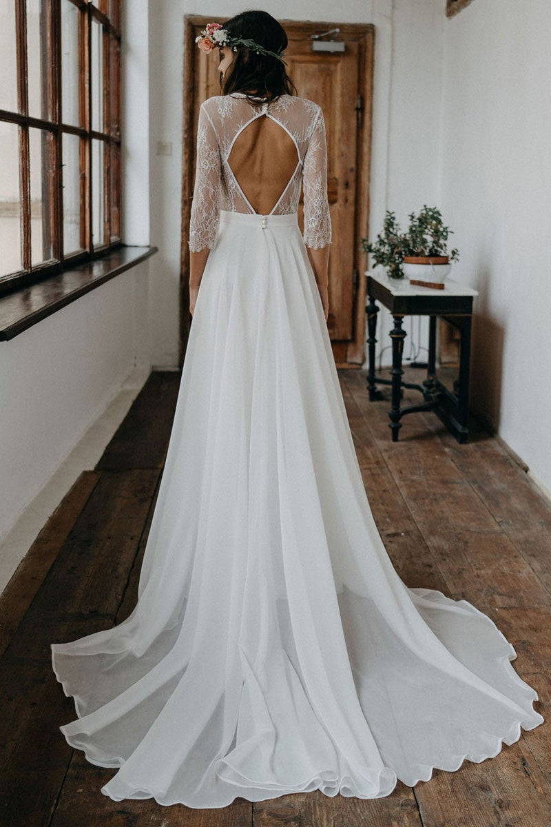 Boho Lace Chiffon Long Wedding Dress BM bride