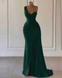 Sky Blue One-Shoulder Luxury Prom Dress Mermaid Split with Ruffles BM bride