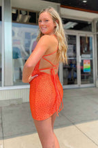 Sparkly Orange Beaded Backless Tight Short Homecoming Dress