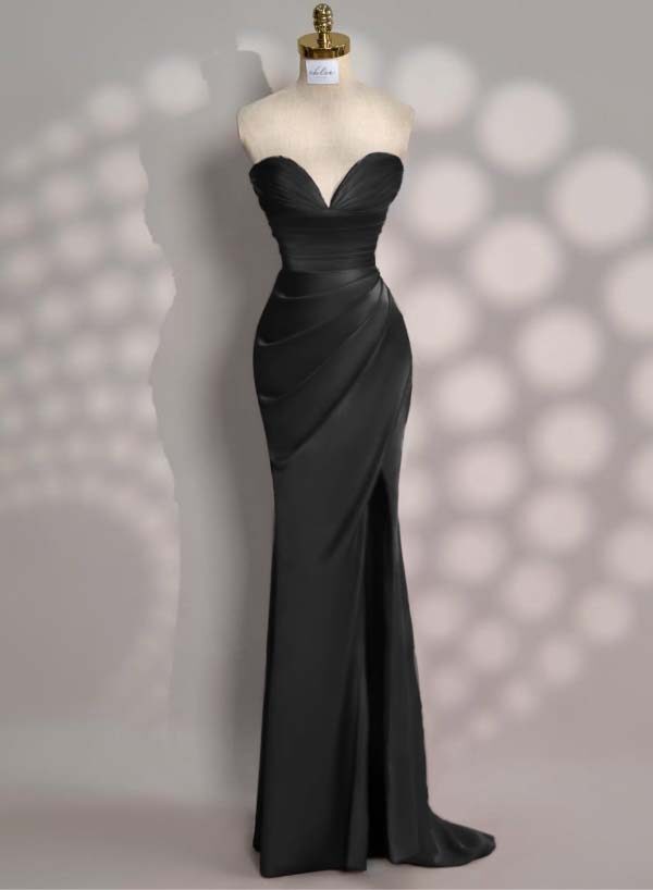 Strapless Sleeveless Mermaid Long Prom Dress With Front Split