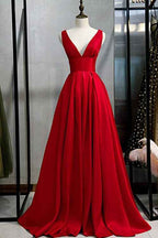 Elegant Red Deep V Neck Sleeveless Backless A Line Prom Dress Online