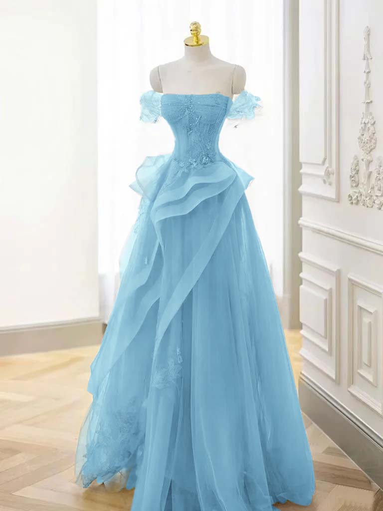 Tulle Off the Shoulder Sleeveless Long Prom Dress With Appliques BMBRIDE