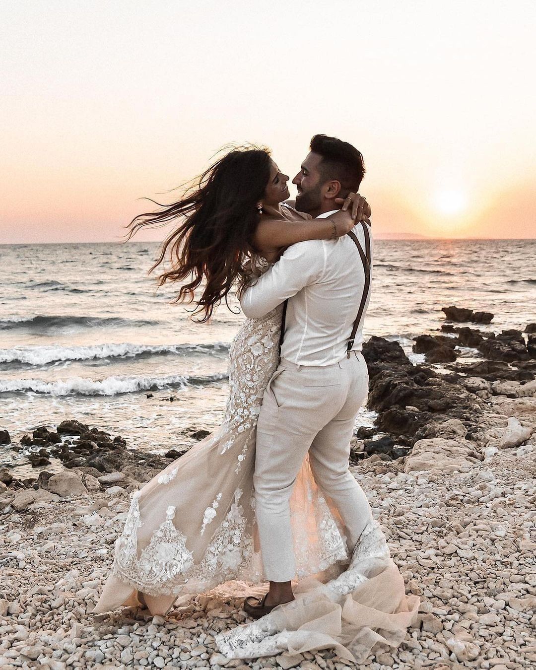 Elegant Long Mermaid V-Neck Floral Lace Wedding Dress with Backless Design BM bride