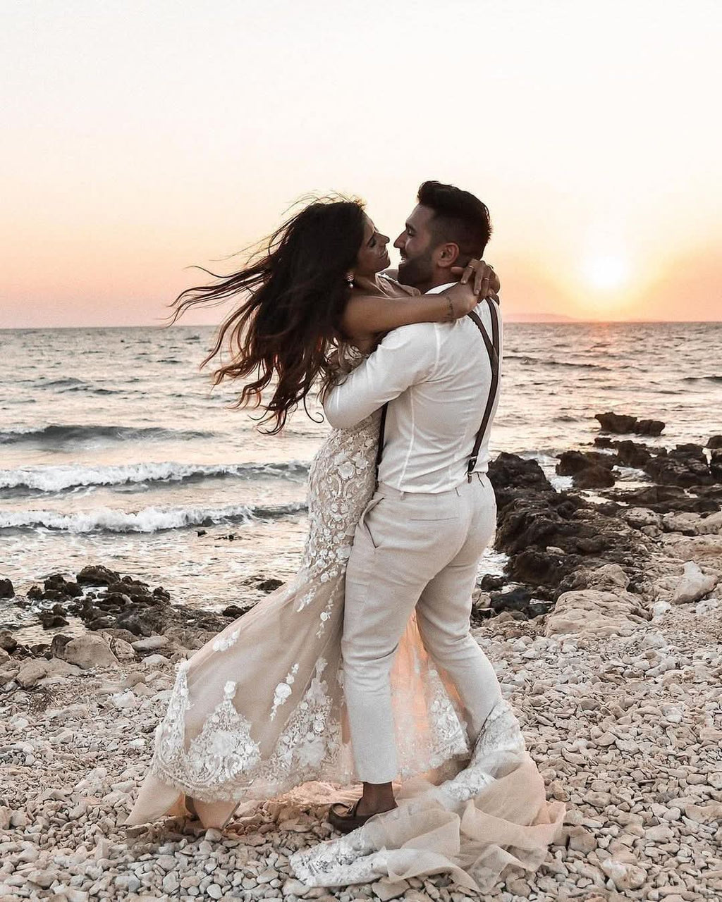 Elegant Long Mermaid V-Neck Floral Lace Wedding Dress with Backless Design BM bride
