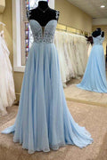 Glamorous Sweetheart Sleeveless Spaghetti Strap Long Prom Dress A Line Tulle