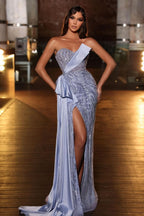 Elegant Purple Off-the-Shoulder Long Evening Prom Dress with High Neck Beadings BM bride