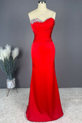Red Long Sleeveless Sweetheart Prom Dress with Beadings BM bride
