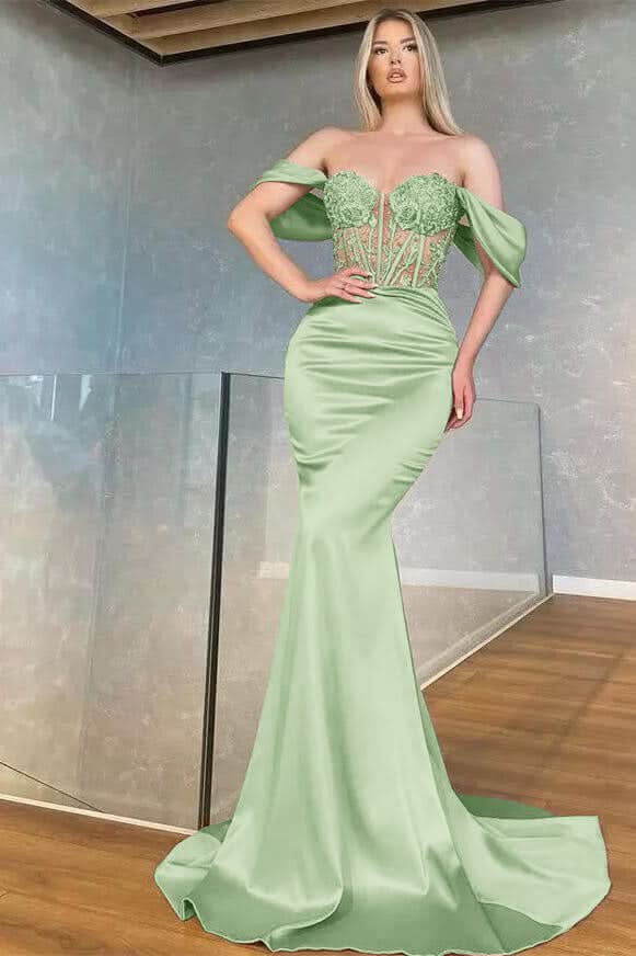 Off-the-Shoulder Sweetheart Mermaid Prom Dress with Beads BM bride