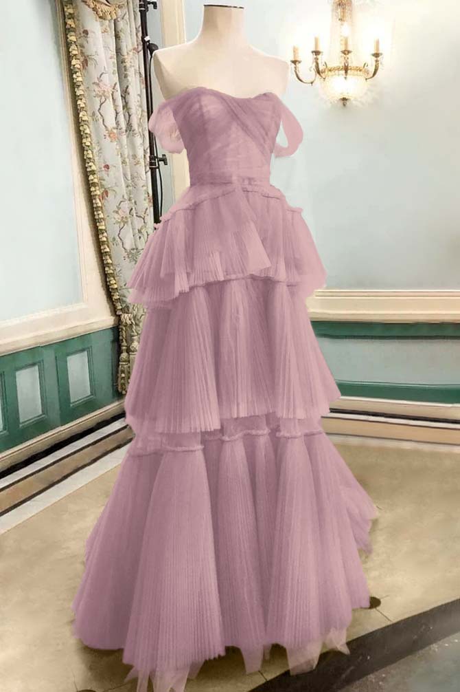 Strapless Off the Shoulder Sleeveless Long Prom Dress With Tulle BMBRIDE
