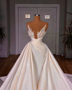 BMbride Elegant A-Line Cathedral Sleeveless V-neck Long Wedding Dress BMbride