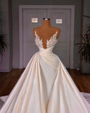 BMbride Elegant A-Line Cathedral Sleeveless V-neck Long Wedding Dress BMbride
