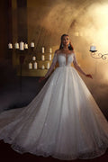 Elegant A-line Off-the-shoulder Long Sleeves V-neck Wedding Dress With Intricate Lace BM bride