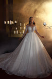 BMbride Elegant A-line Off-the-shoulder Long Sleeves V-neck Wedding Dress With Lace BMbride