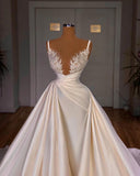 BMbride Elegant A-Line Sleeveless Spaghetti Strap Cathedral V-neck Long Wedding Dress BMbride