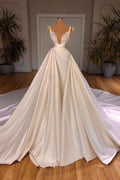 BMbride Elegant A-Line Sleeveless Spaghetti Strap Cathedral V-neck Long Wedding Dress BMbride