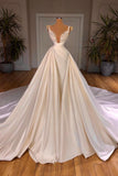 BMbride Elegant A-Line Sleeveless Spaghetti Strap Cathedral V-neck Long Wedding Dress BMbride