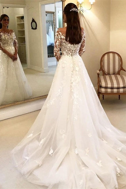 BMbride Elegant A Line Wedding Dresses With Sleeves Wedding dresses with lace BMbride