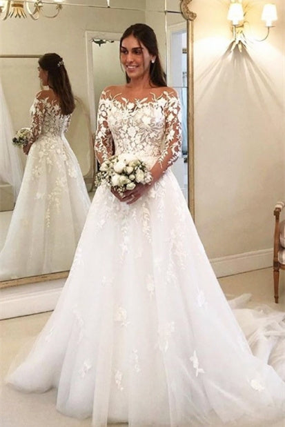 BMbride Elegant A Line Wedding Dresses With Sleeves Wedding dresses with lace BMbride