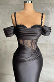 BMbride Elegant Black Off-the-shoulder Mermaid Prom Dress With Lace BMbride