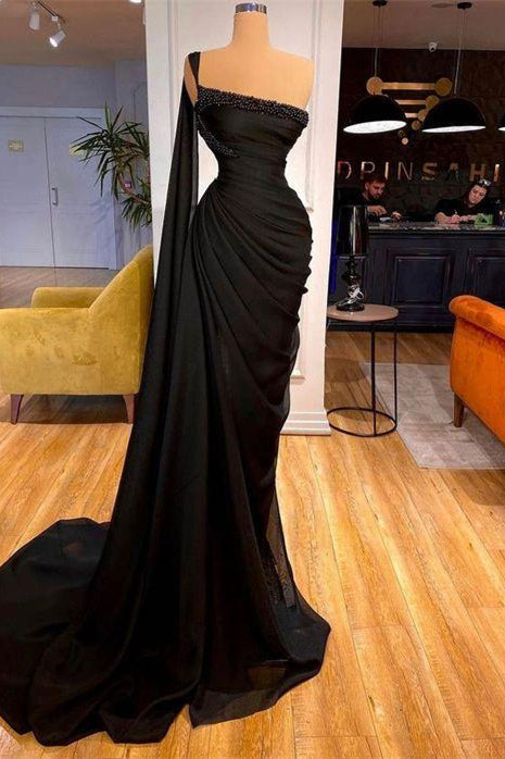 Royal Blue Long Sleeves One Shoulder A-line Split Prom Dresses BM bride