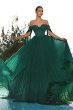 BMbride Elegant Dark Green Off-the-shoulder Sequined A-line Prom Dress BMbride