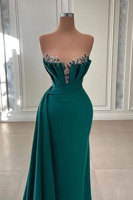 BMbride Elegant Dark Green Strapless Mermaid Long Prom Dress Evening Gowns BMbride