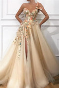 BMbride Elegant Evening Dress Long Sexy Sweetheart Front Slit Appliques Flowers Prom Dress BMbride