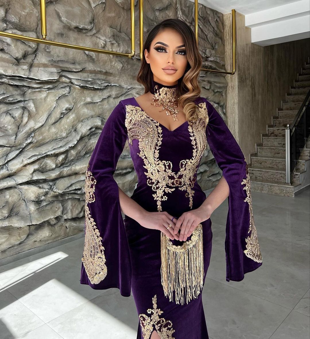 BMbride Elegant Floor Length Sweetheart Long Sleeves Mermaid Prom Dress with Split BMbride