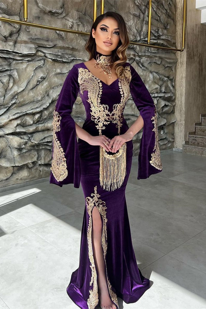 BMbride Elegant Floor Length Sweetheart Long Sleeves Mermaid Prom Dress with Split BMbride
