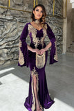 BMbride Elegant Floor Length Sweetheart Long Sleeves Mermaid Prom Dress with Split BMbride